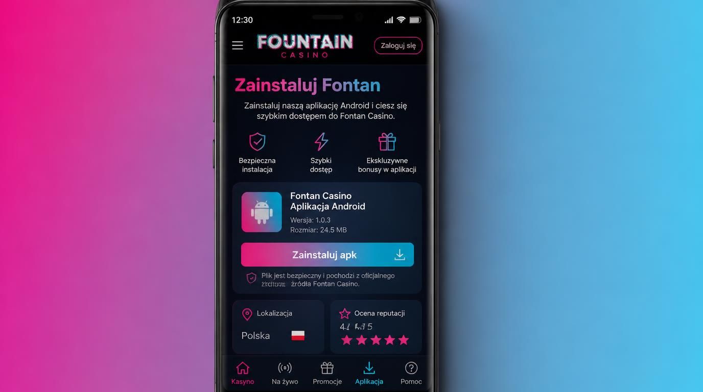 interfejs instalacji aplikacji Fontan Casino z oceną zaufania