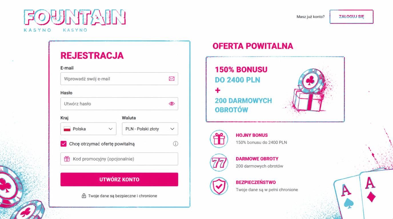interfejs rejestracji z polem promocyjnym